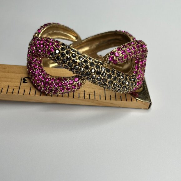JESSICA SIMPSON INFINITI RHINESTONE WIDE CUFF GOLDTONE BRACELET PINK AND BLACK - Picture 4 of 7
